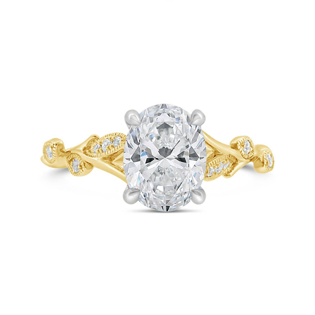 Two Tone Leaf & Vine Design Diamond Engagement Ring - N0101SMA-OV