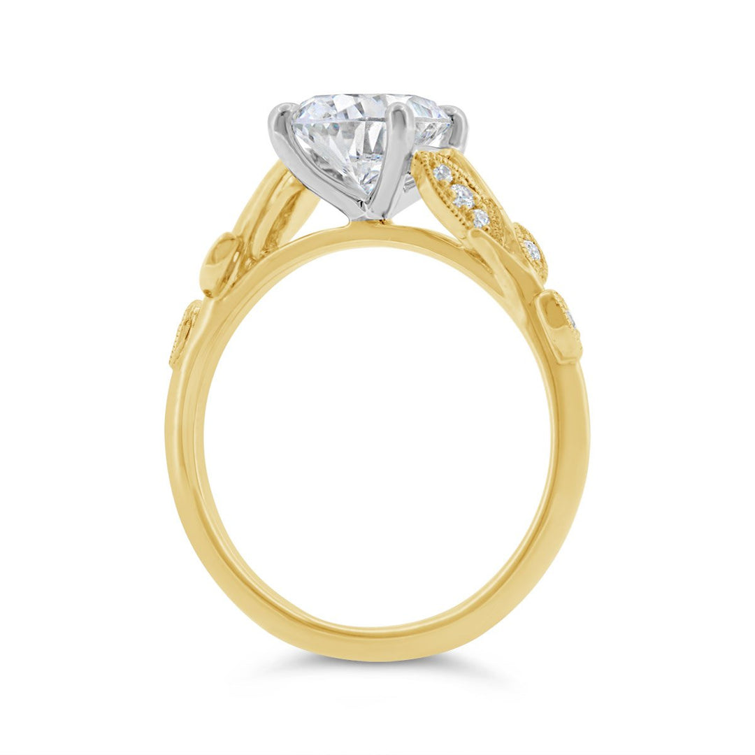 Two Tone Leaf & Vine Design Diamond Engagement Ring - N0101SMA-OV