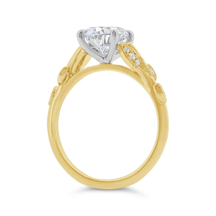 Two Tone Leaf & Vine Design Diamond Engagement Ring - N0101SMA-OV