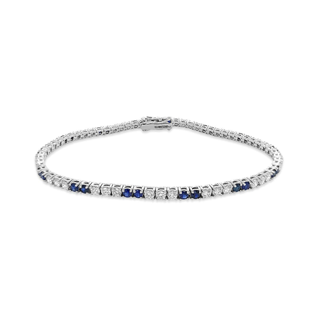 White Gold Diamond & Blue Sapphire Tennis Bracelet - BL6111 - The Diamond Guys