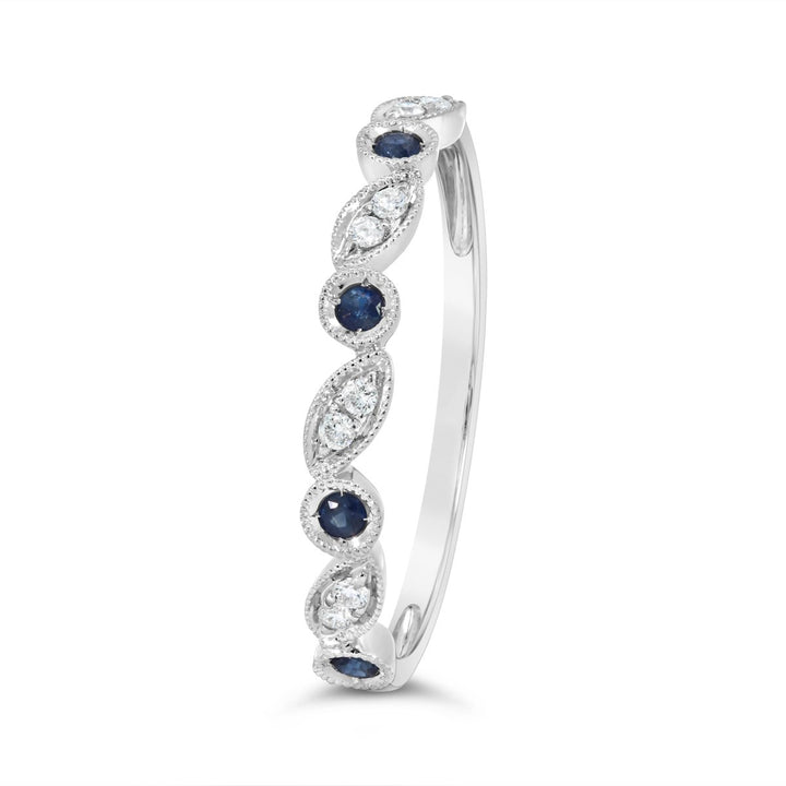 Bezel Set Milgrain Diamond & Sapphire Band  - 5R156403