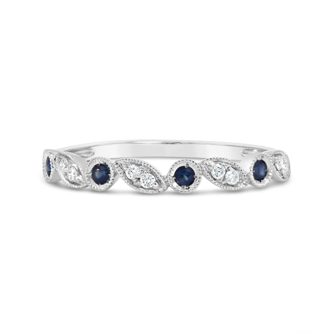 Bezel Set Milgrain Diamond & Sapphire Band  - 5R156403