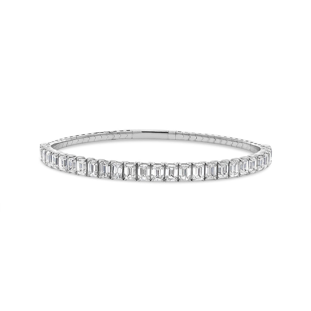 White Gold Emerald Cut Diamond Bangle - BG367H - The Diamond Guys