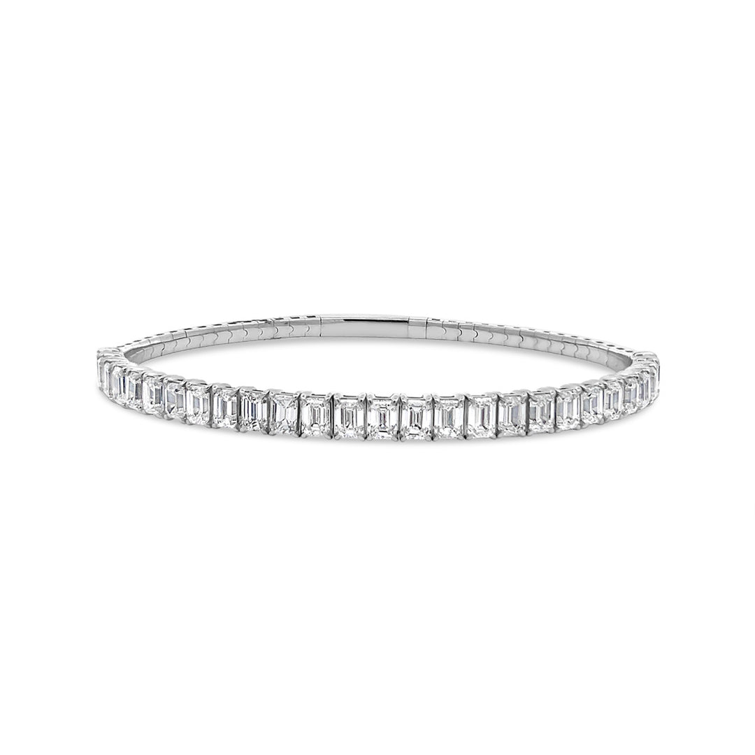 White Gold Emerald Cut Diamond Bangle - BG367H
