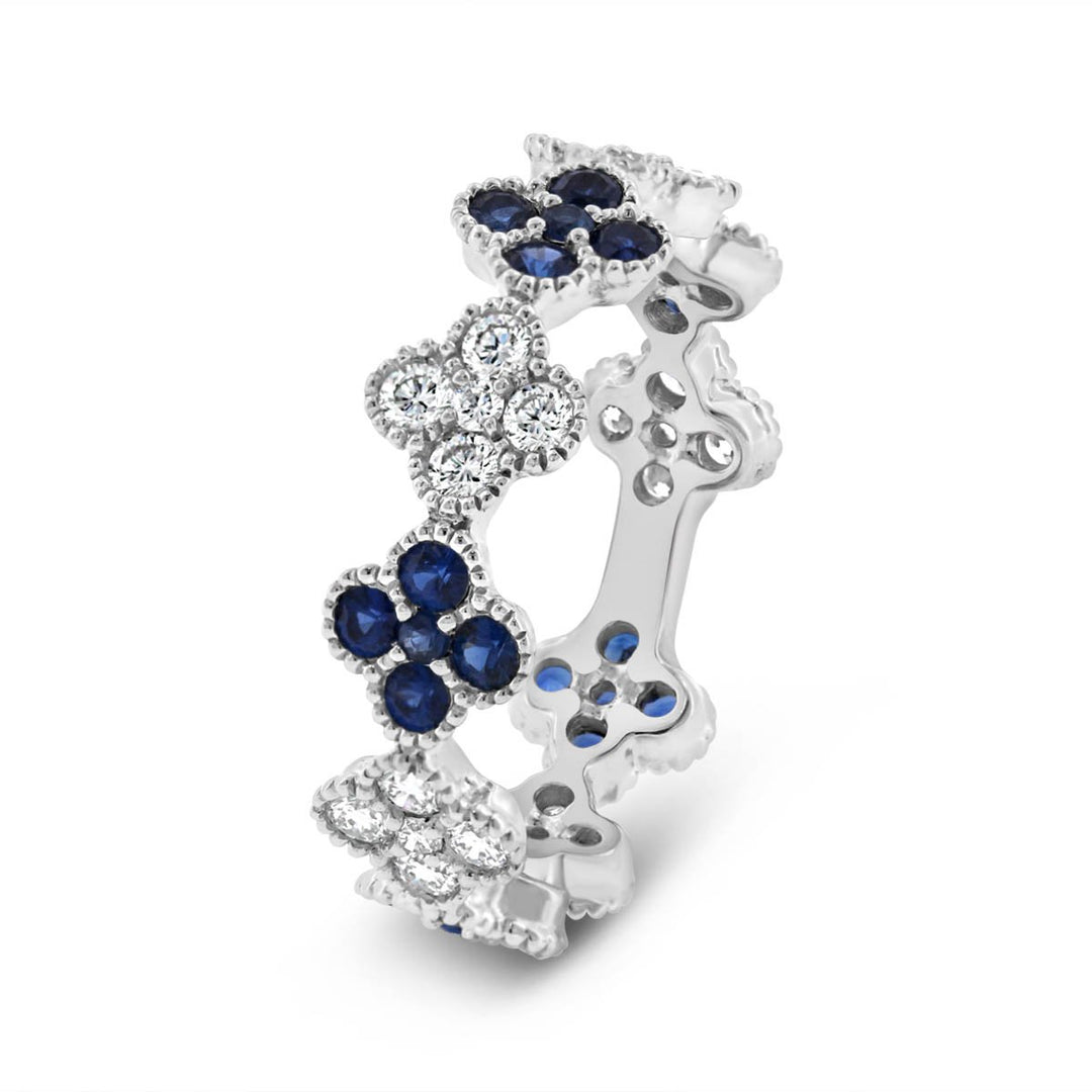 Diamond & Blue Sapphire Clover Eternity Ring