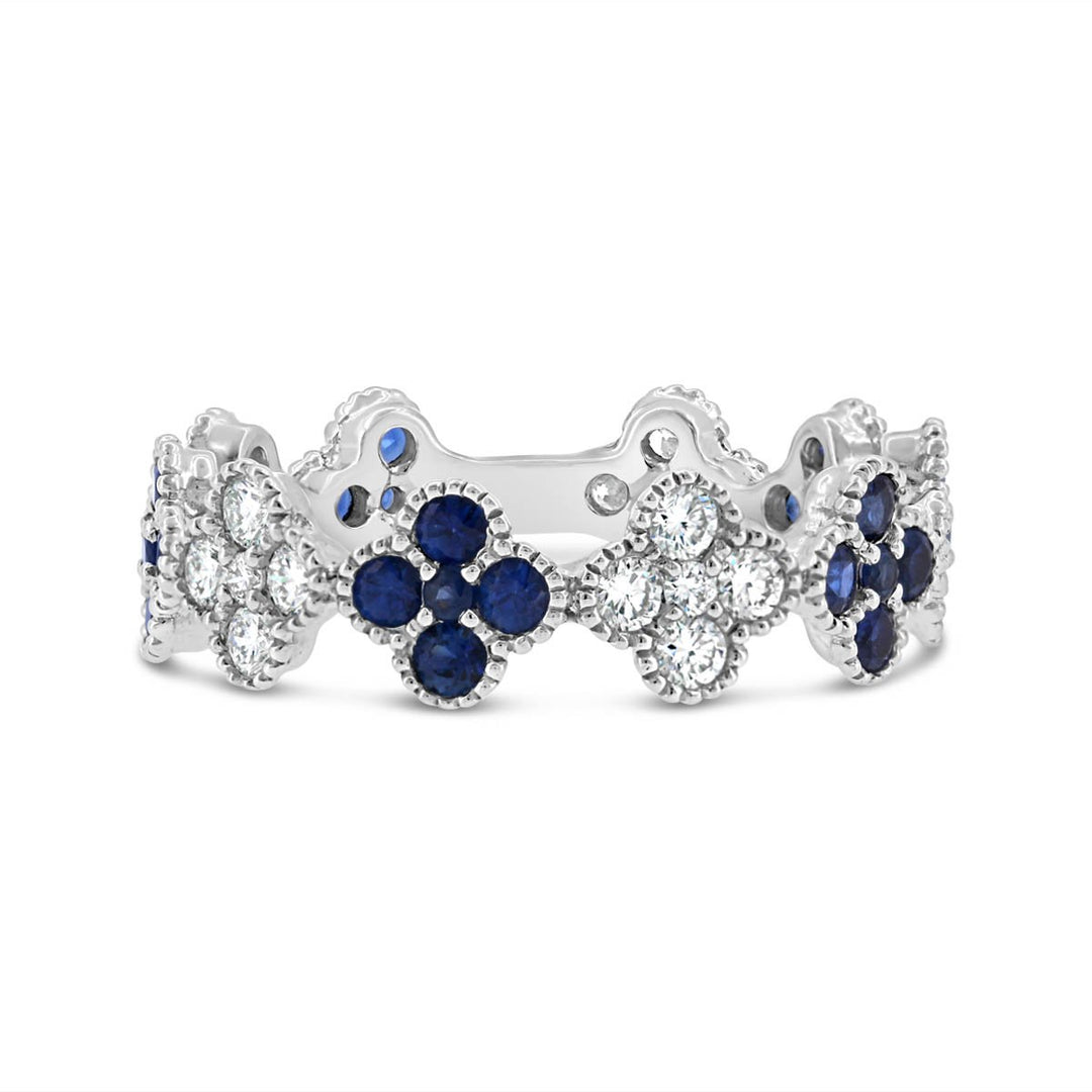 Diamond & Blue Sapphire Clover Eternity Ring
