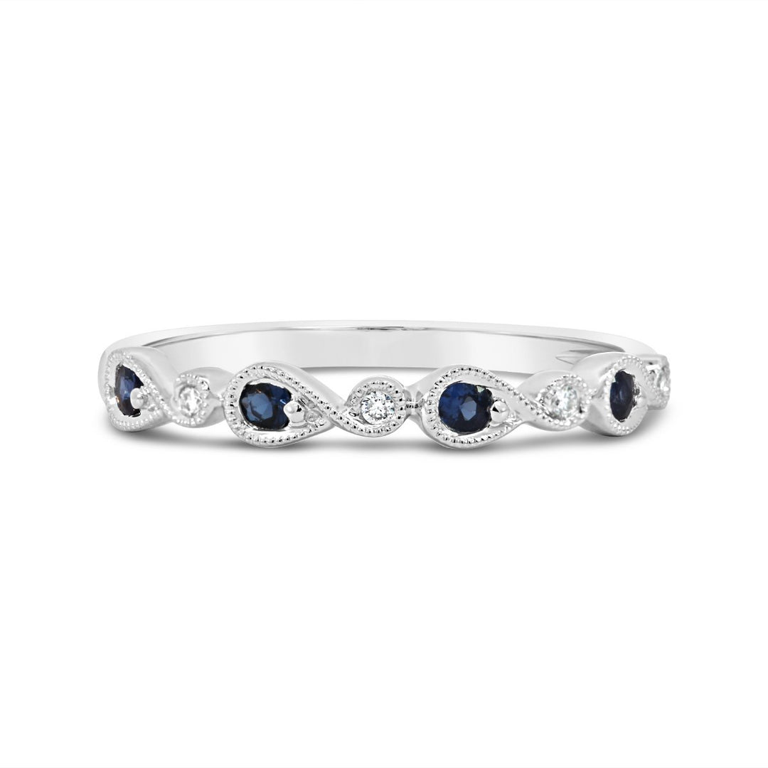 Milgrain Diamond & Sapphire Band  - 5R140503
