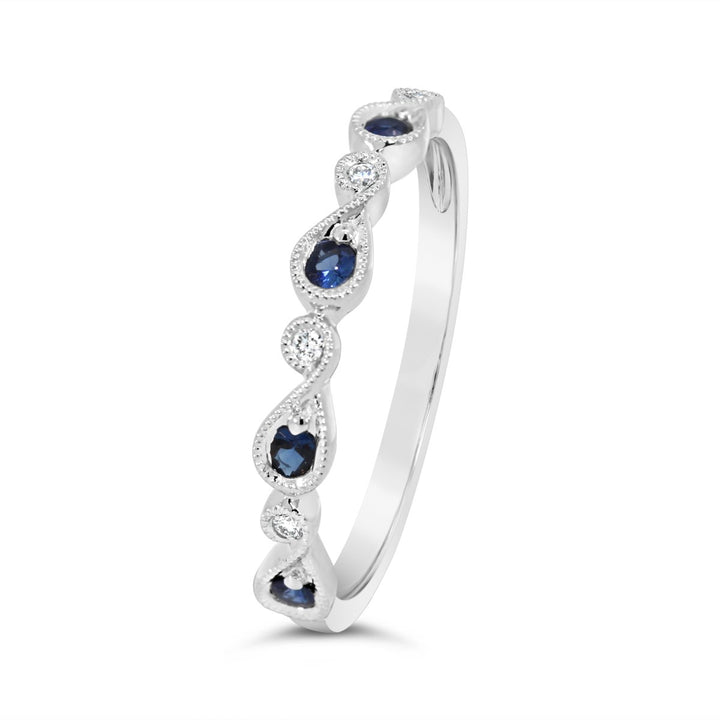 Milgrain Diamond & Sapphire Band  - 5R140503