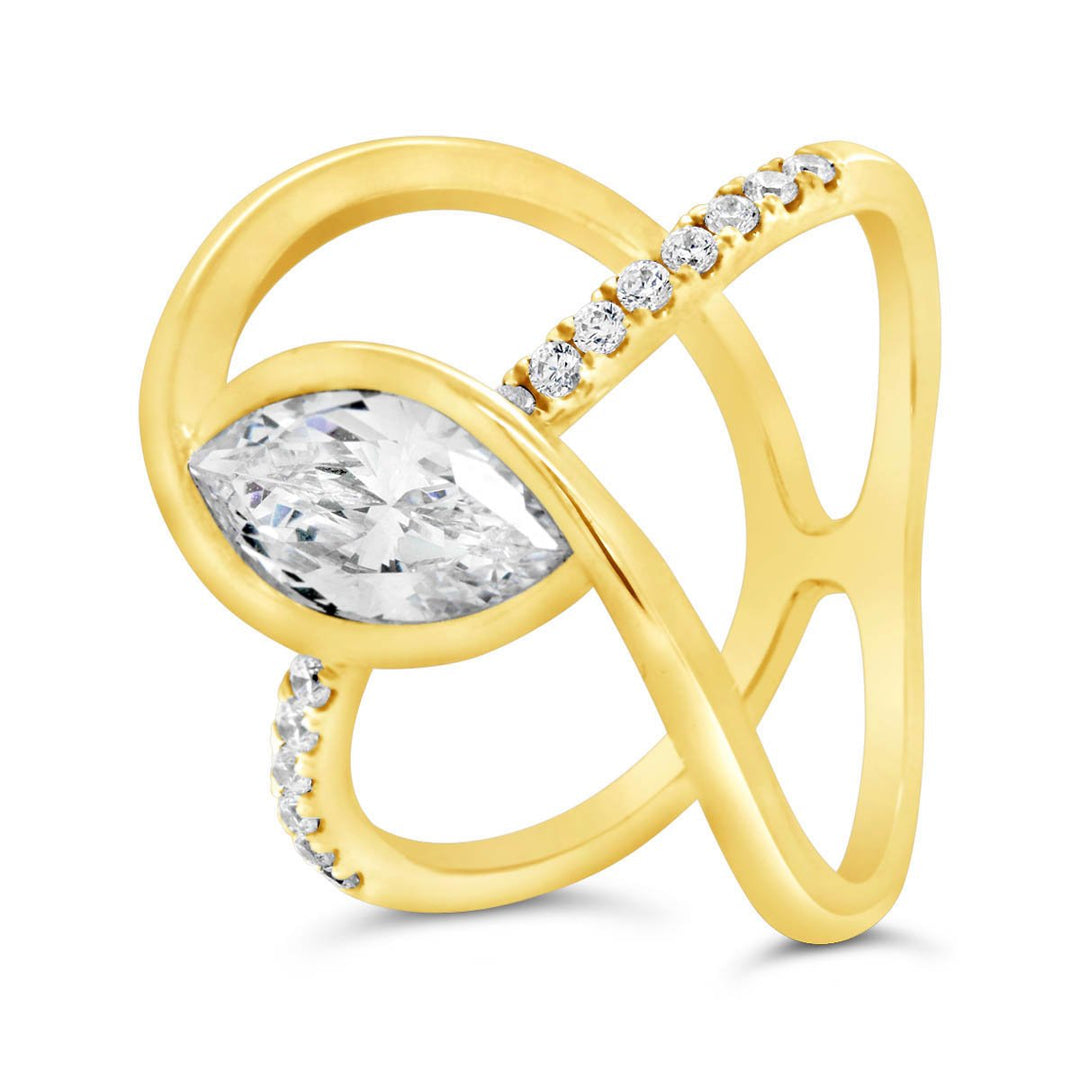 Bezel Set Cross Over Modern Diamond Engagement Ring - YJC4076R