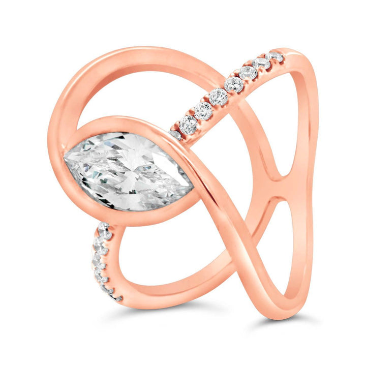 Bezel Set Cross Over Modern Diamond Engagement Ring - YJC4076R