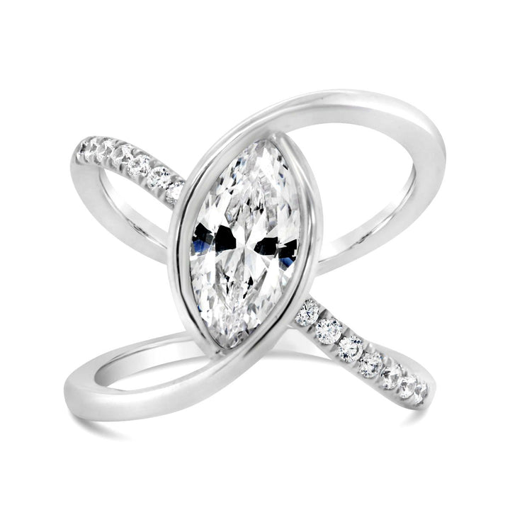Bezel Set Cross Over Modern Diamond Engagement Ring - YJC4076R