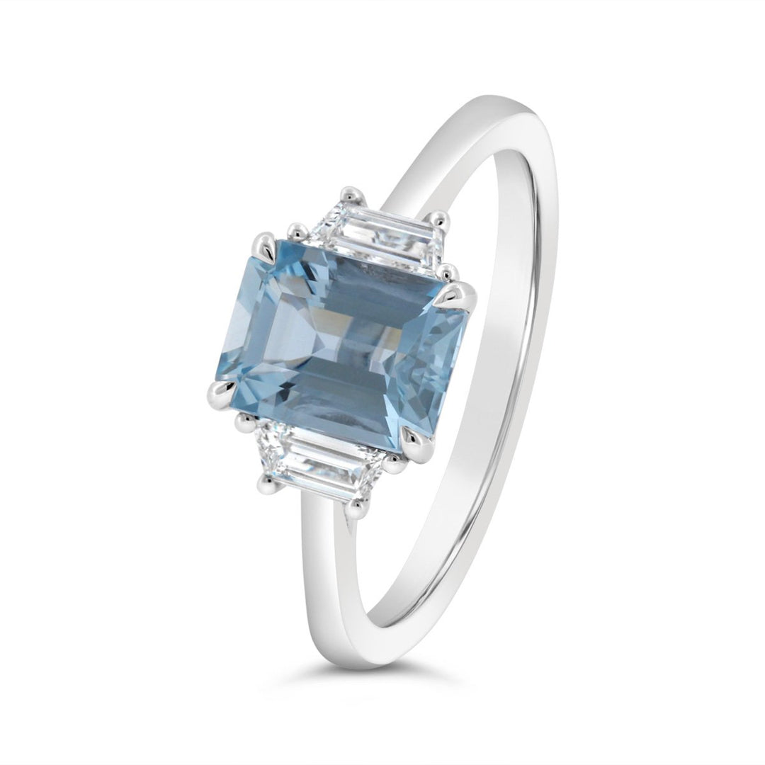 Aquamarine & Diamond Three Stone Ring - The Diamond Guys