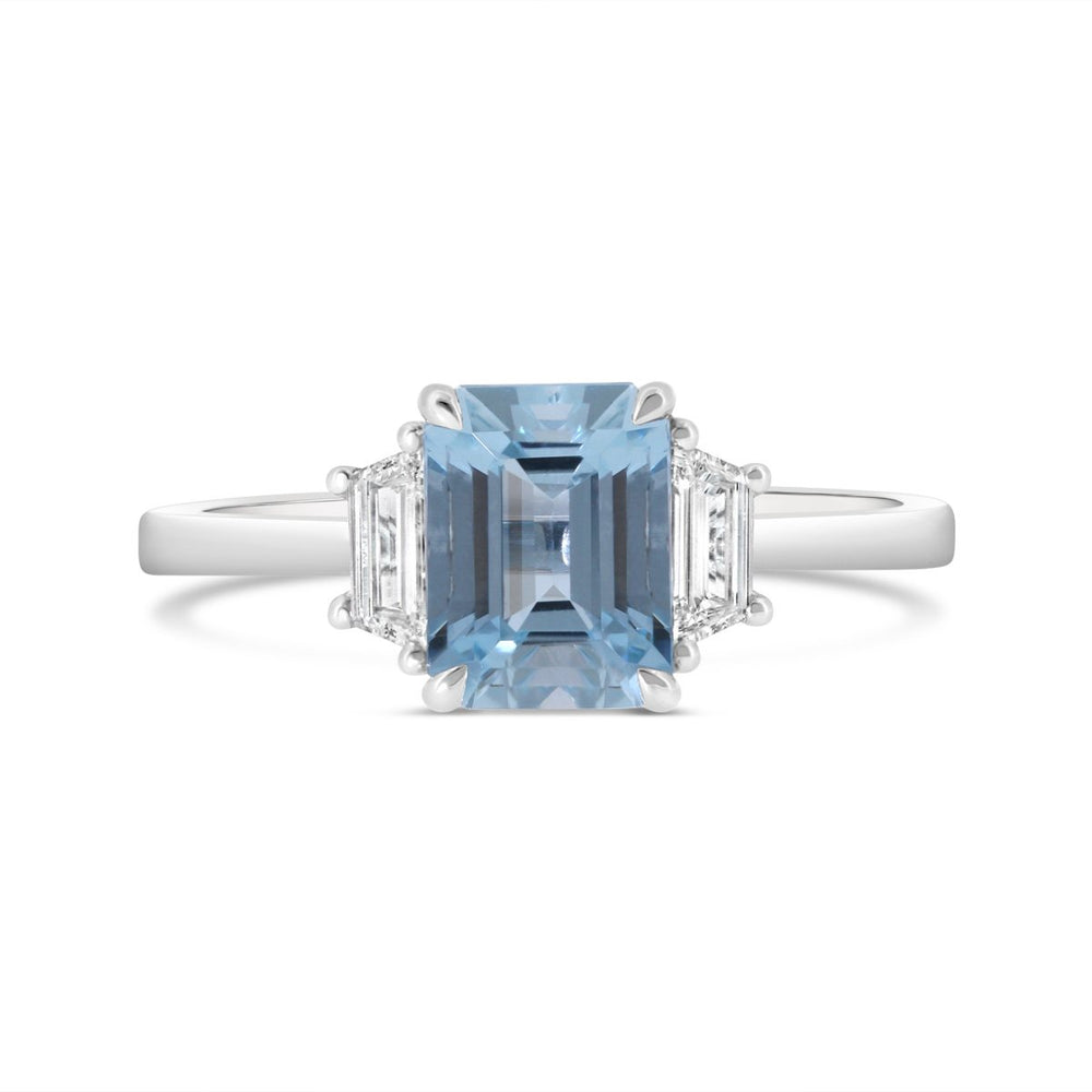 Aquamarine & Diamond Three Stone Ring - The Diamond Guys