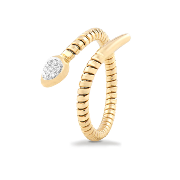 Yellow Gold Italian Pave Diamond Snake Head Flexi Ring - K434881
