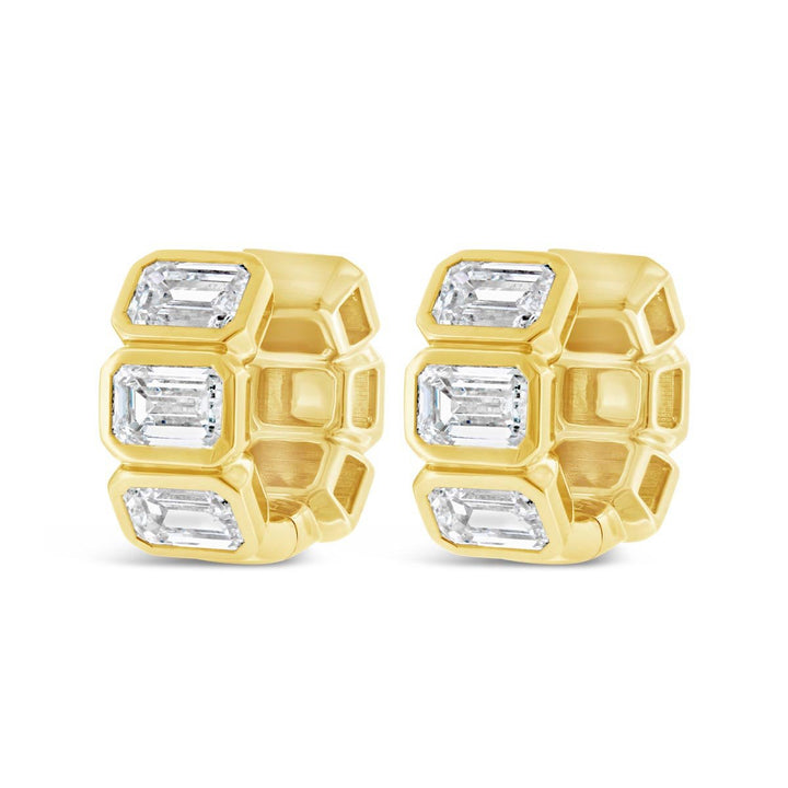 Lab Grown Emerald Cut Diamond Huggie Earrings