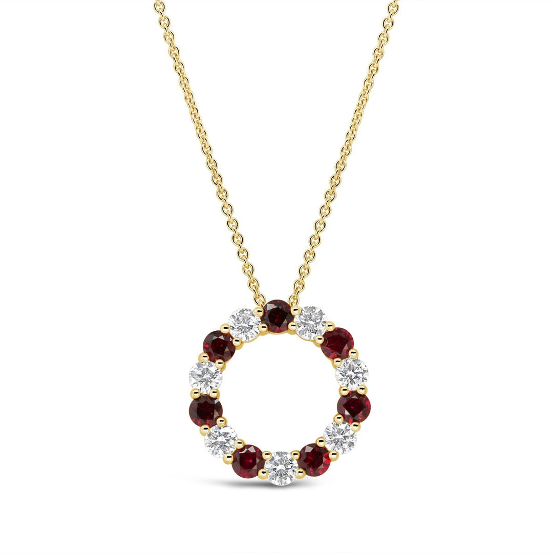 18K Rose Gold Diamond & Ruby Circle Necklace - The Diamond Guys