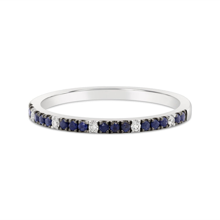 White Gold 1/2 Way Set Diamond & Blue Sapphire Band - SRB8532Y