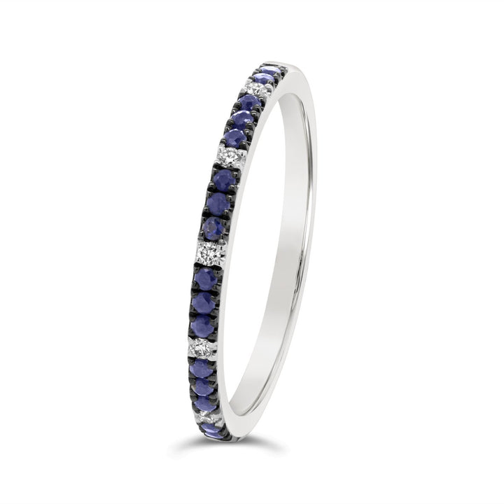 White Gold 1/2 Way Set Diamond & Blue Sapphire Band - SRB8532Y