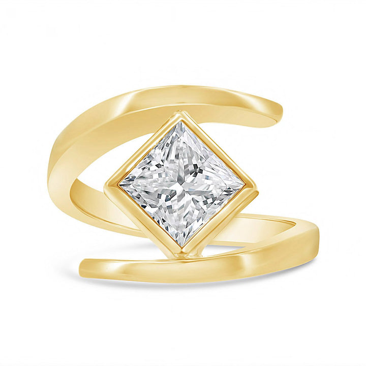 Lab Grown Princess Cut Diamond Fashion Ring in Bypass Bezel Set