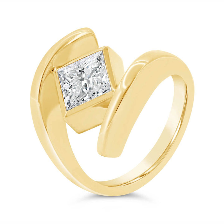 Lab Grown Princess Cut Diamond Fashion Ring in Bypass Bezel Set