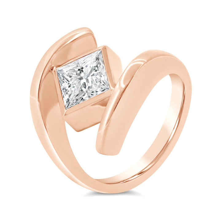 Lab Grown Princess Cut Diamond Fashion Ring in Bypass Bezel Set