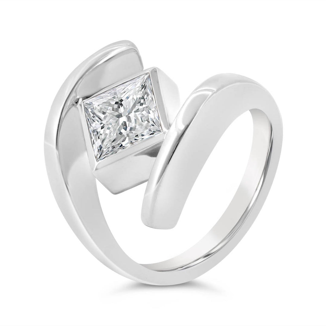 Lab Grown Princess Cut Diamond Fashion Ring in Bypass Bezel Set