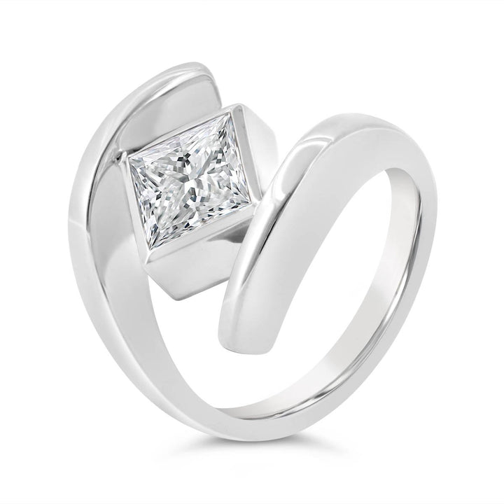 Lab Grown Princess Cut Diamond Fashion Ring in Bypass Bezel Set