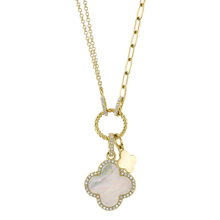 Shy Creation Diamond and Mother of Pearl Clover Necklace