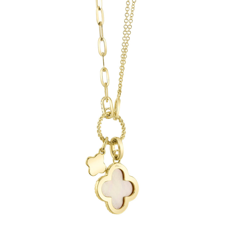 Shy Creation Diamond and Mother of Pearl Clover Necklace