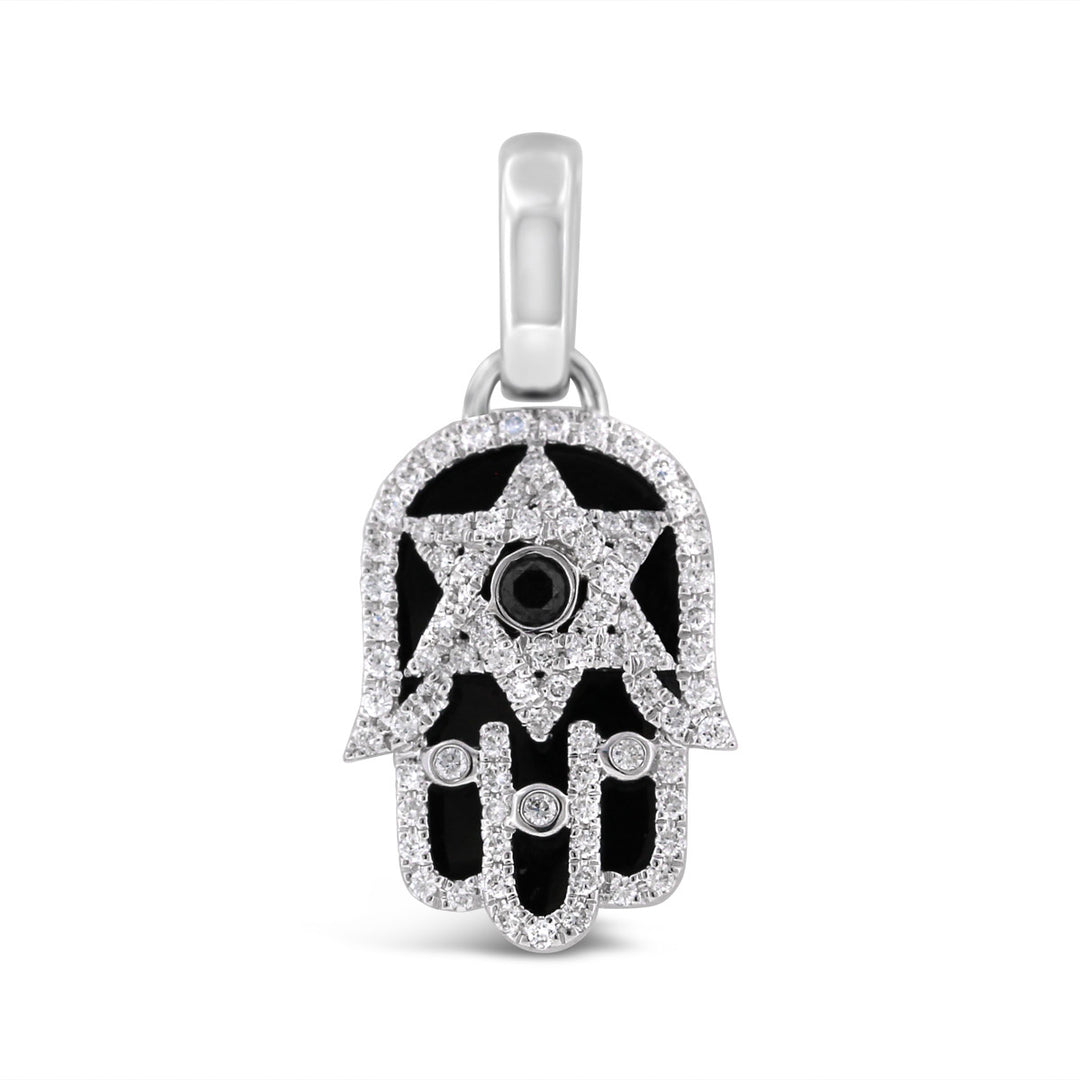 Diamond & Onyx Hamsa Star Of David Diamond Pendant