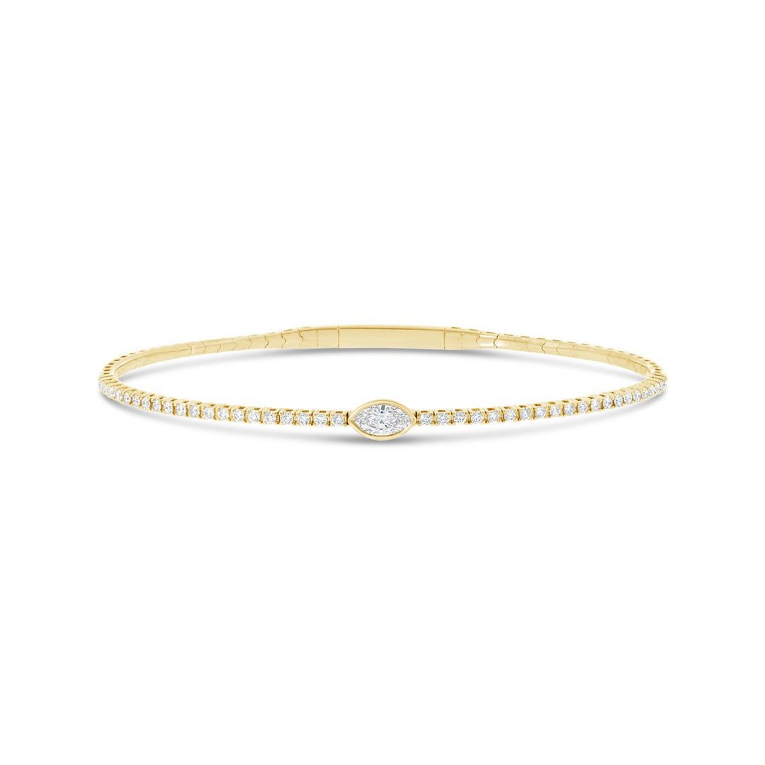 14K Yellow Gold Marquise and Round Diamond Bangle - The Diamond Guys