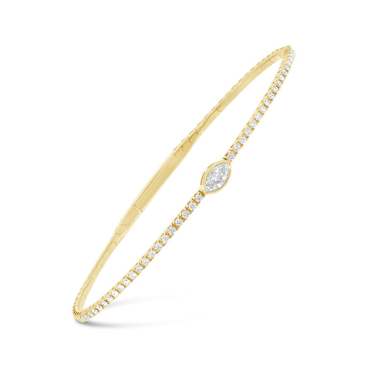 14K Yellow Gold Marquise and Round Diamond Bangle - The Diamond Guys