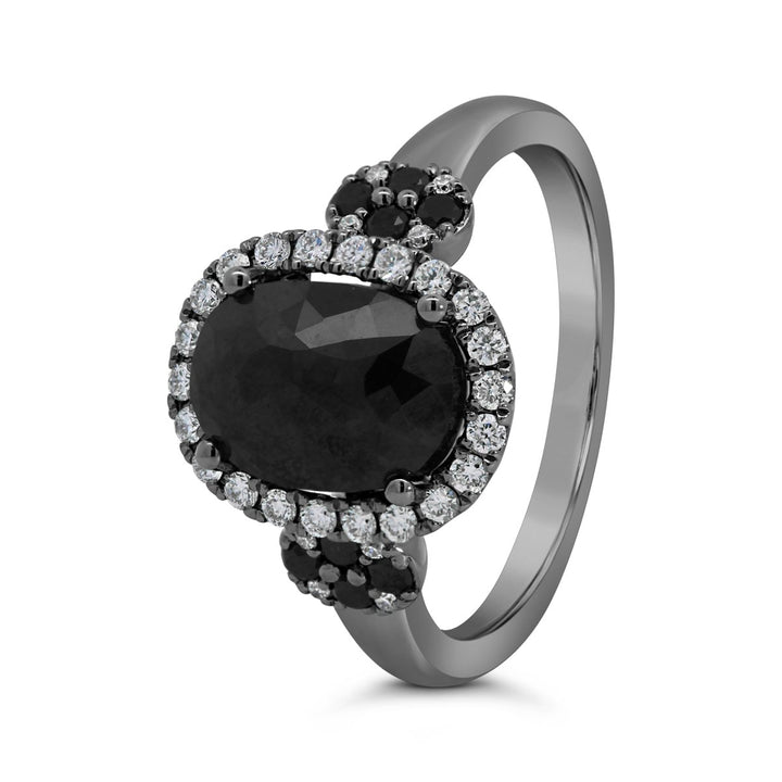 18K White Gold with Black Rhodium Halo Black Diamond Ring - The Diamond Guys