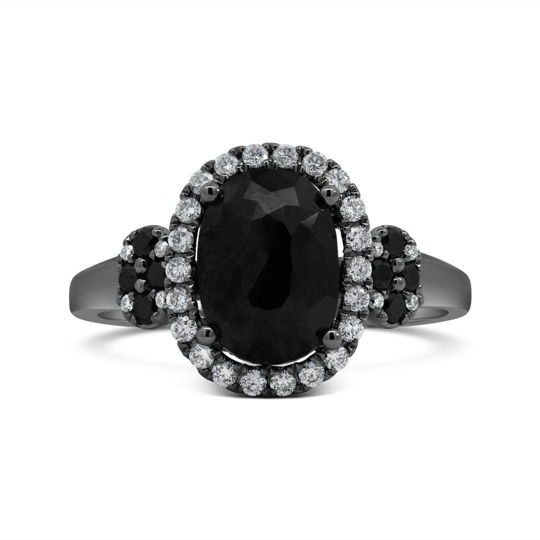 18K White Gold with Black Rhodium Halo Black Diamond Ring - The Diamond Guys