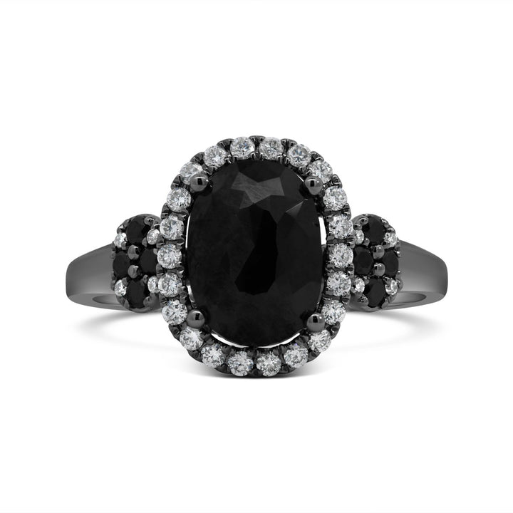 18K White Gold with Black Rhodium Halo Black Diamond Ring - The Diamond Guys