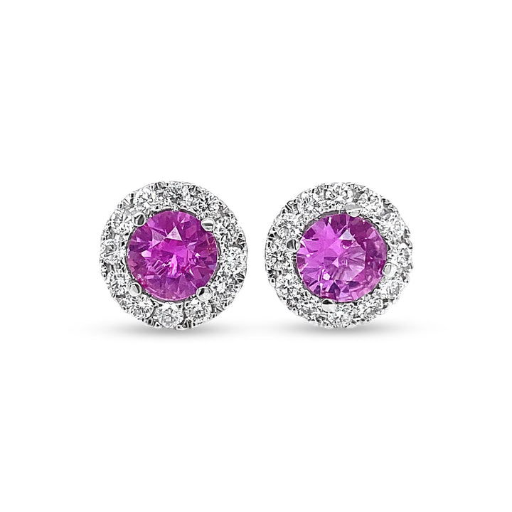 Diamond & Pink Sapphire Halo Stud Earring - ME50167