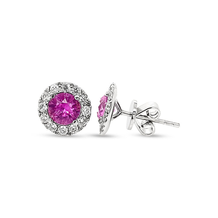 Diamond & Pink Sapphire Halo Stud Earring - ME50167