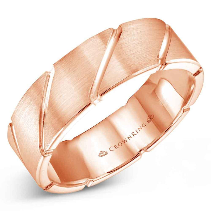 Men's Modern Carved Gold 7mm Wide Wedding Band - WB-9409