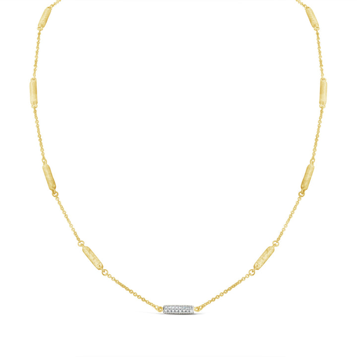 Hammered Finish Station Necklace w/ Pave Diamond Detail
