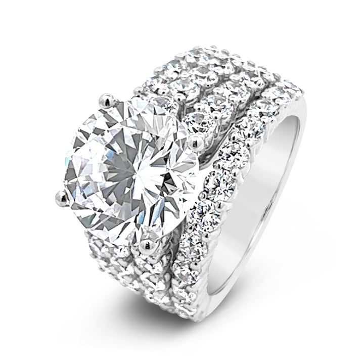 Four-Row Wide Band Diamond Engagement Ring