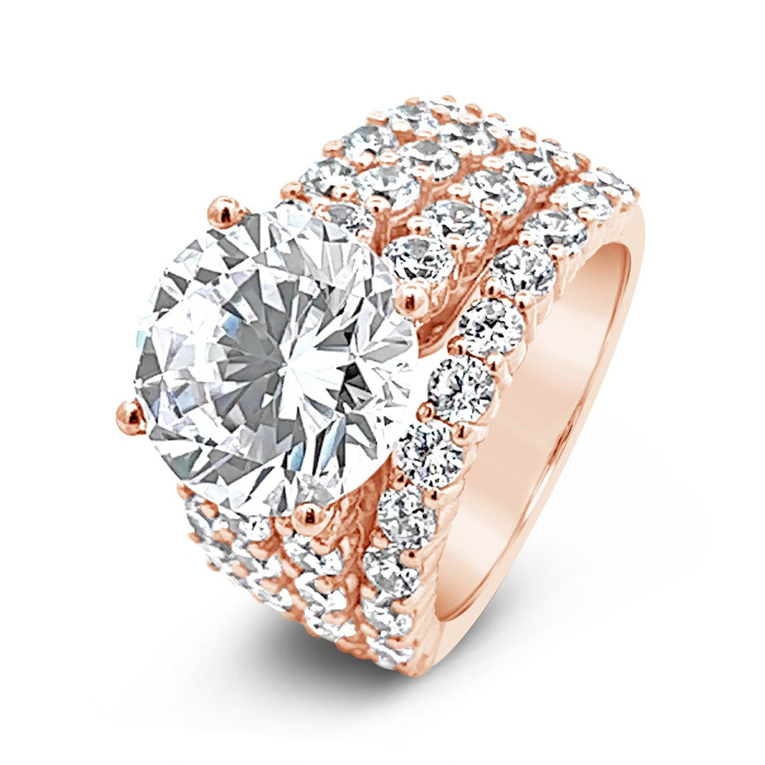 Four-Row Wide Band Diamond Engagement Ring