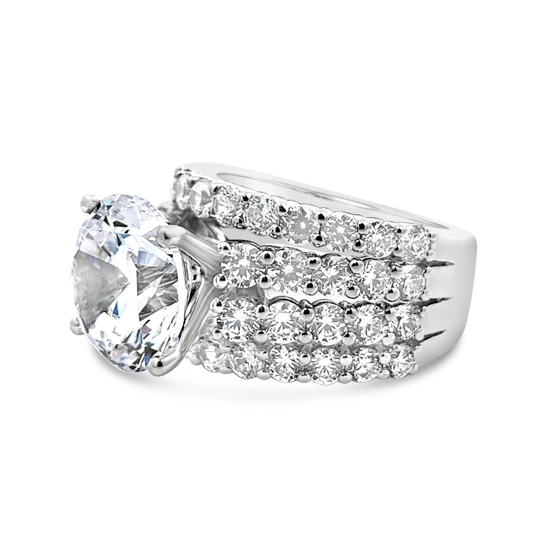 Four-Row Wide Band Diamond Engagement Ring
