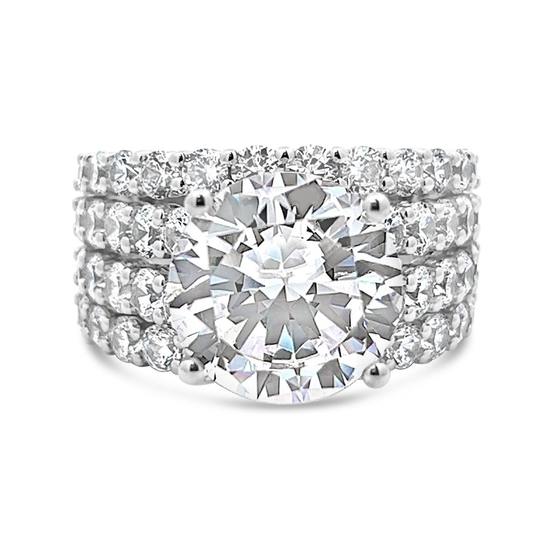 Four-Row Wide Band Diamond Engagement Ring