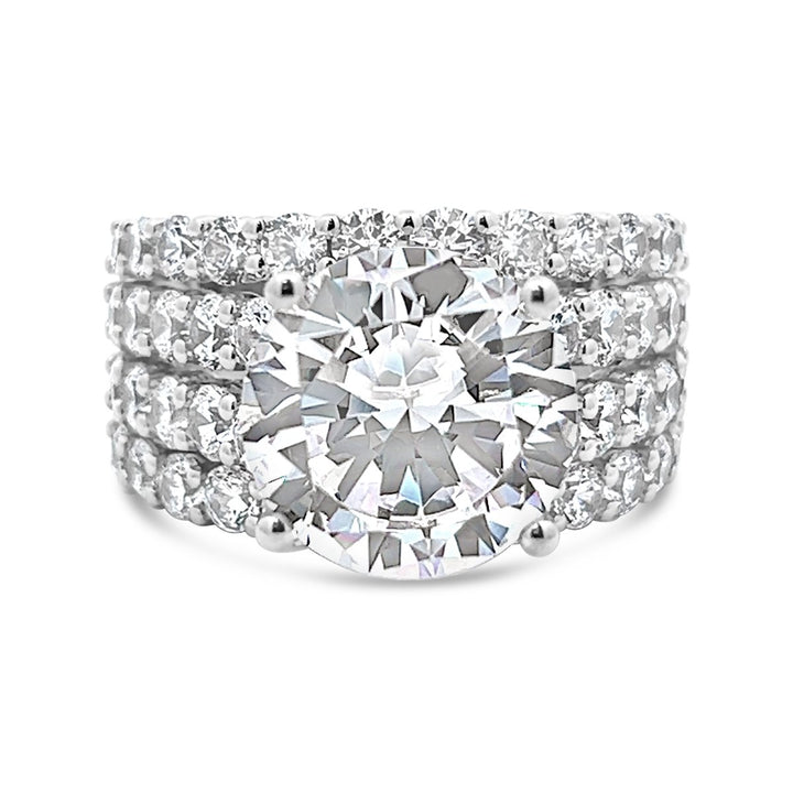 Four-Row Wide Band Diamond Engagement Ring