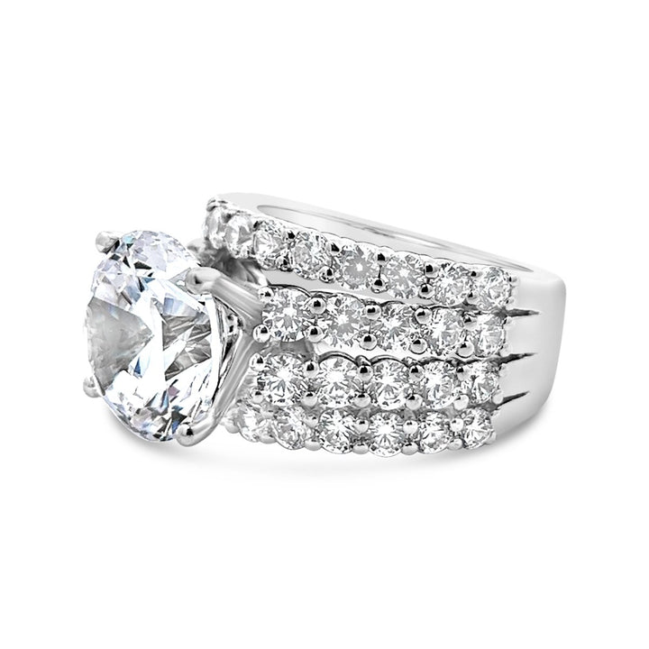 Four-Row Wide Band Diamond Engagement Ring