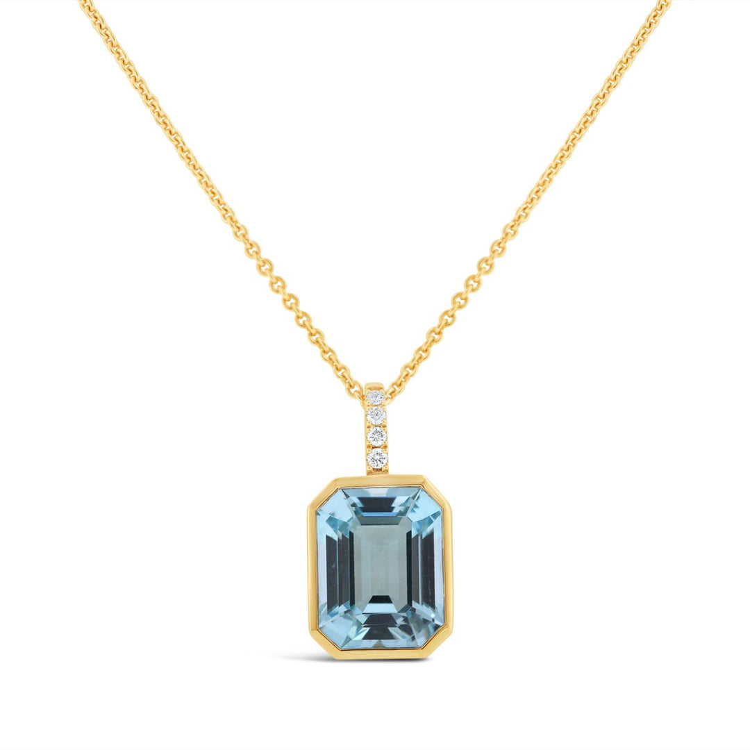 Blue Topaz Bezel set & Diamond Necklace - The Diamond Guys