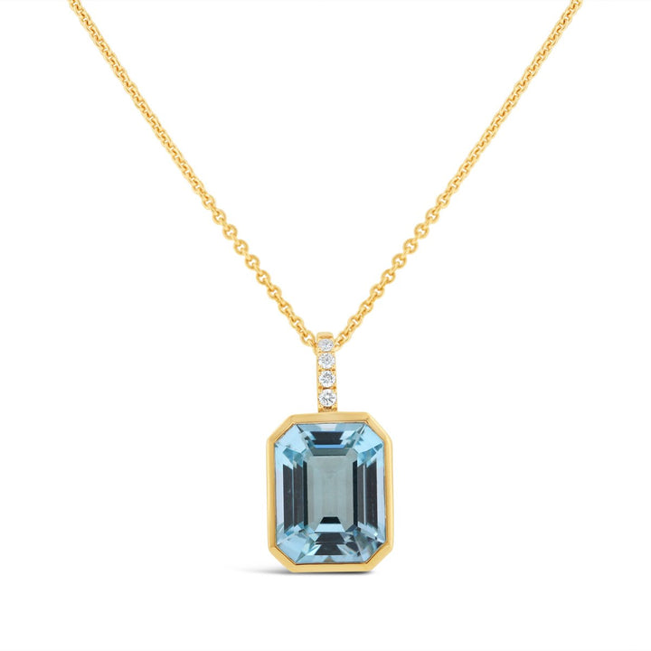 Blue Topaz Bezel set & Diamond Necklace - The Diamond Guys