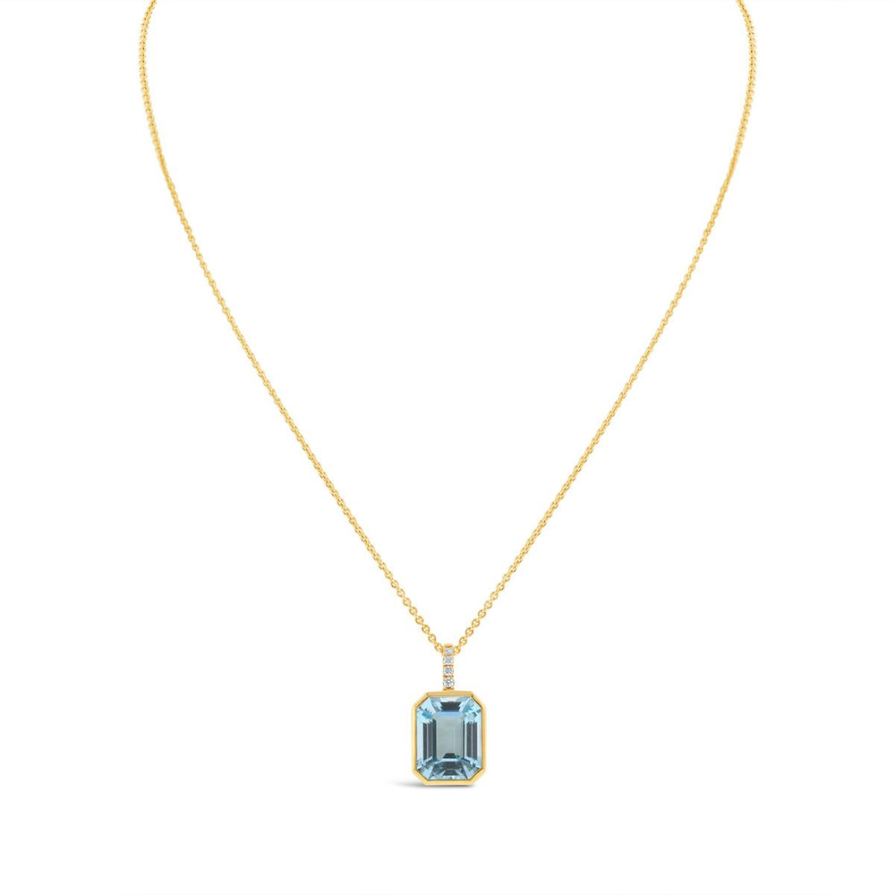 Blue Topaz Bezel set & Diamond Necklace - The Diamond Guys