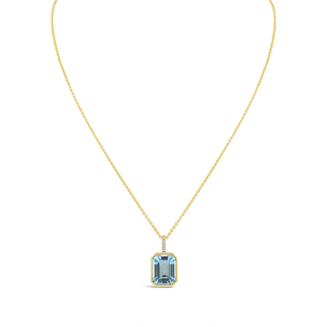 Blue Topaz Bezel set & Diamond Necklace - The Diamond Guys