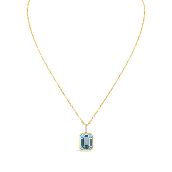 Blue Topaz Bezel set & Diamond Necklace - The Diamond Guys